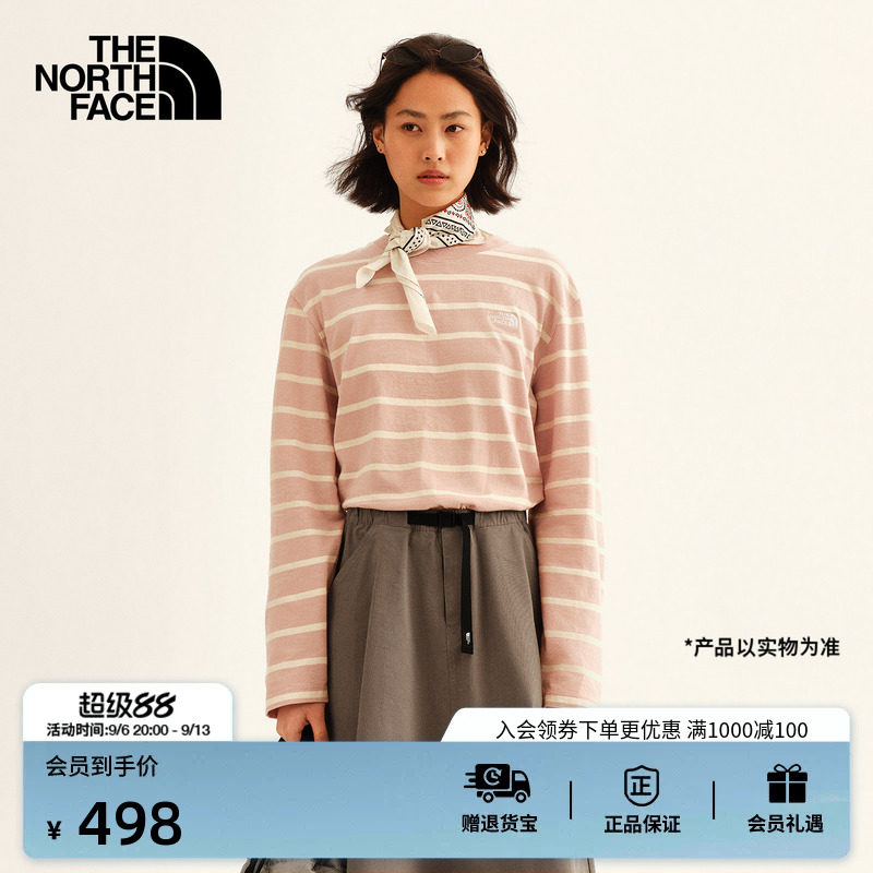 北面女纯棉复古条纹长袖T恤图片
