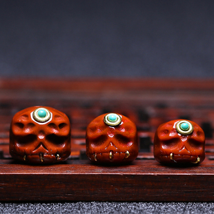 天然原矿南红满肉雕刻阿呆背云顶珠镶嵌款星月佛珠手串百香籽配饰