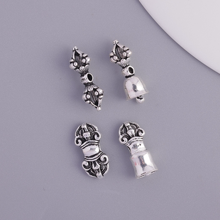 S925纯银文玩手串弟子珠金刚铃杵配饰侧挂diy星月菩提配件创意