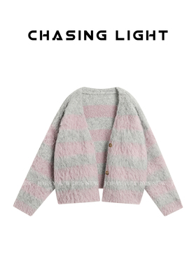 小侨jofay 粉灰雾语 条纹撞色毛衣 M1363