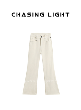 小侨jofay 冬季女装新款加绒加厚好看高品质微喇白牛裤子