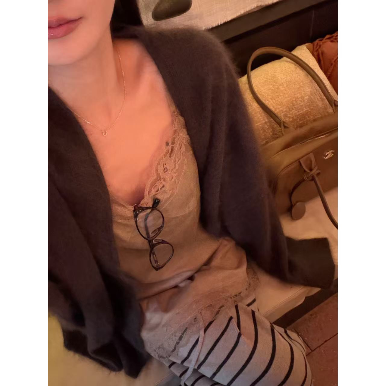 JofayAmigo【焦糖布丁裙】蕾丝麂皮绒 韩女秋冬百搭T1059