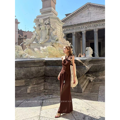 小侨Jofay｜摩纳哥套装｜夏日挂脖吊带串珠时尚松弛半身裙两件套