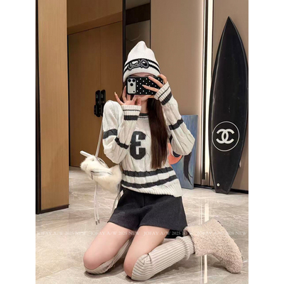 小侨jofay TVB 高尔夫小姐姐 秋冬新款时尚休闲数字毛衣上衣女