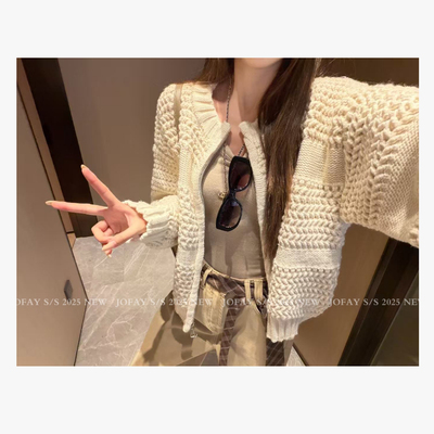 【CHASINGLIGHT】松茶可可 2025早秋新款粗针麻花编织毛衣上衣女