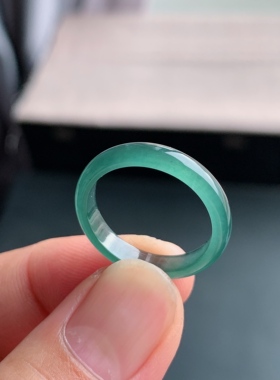 天然A货翡翠 冰种19号湖水绿男女戒指指环素圈戒圈尾戒LCF1