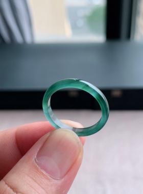 天然A货翡翠 冰种22号牛仔蓝男女戒指指环素圈戒圈尾戒LGD5
