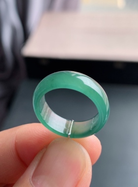 天然A货翡翠 冰种14号湖水绿戒指指环戒圈尾戒素圈22600579