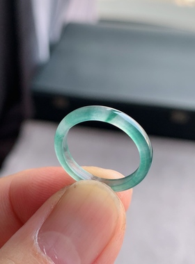 天然A货翡翠 冰种11号冰飘花男女戒指指环素圈戒圈尾戒XGA4