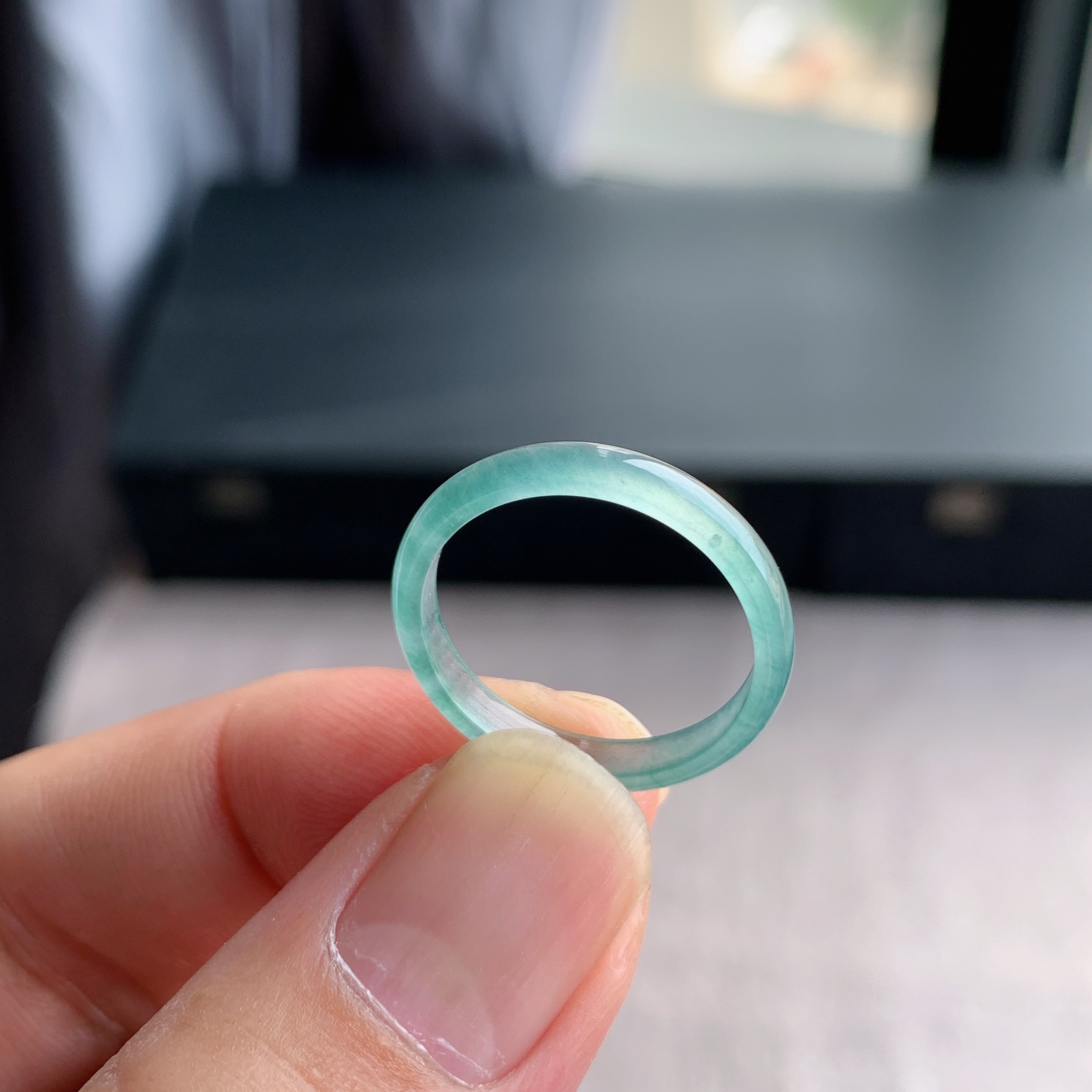 天然A货翡翠冰种18号晴空蓝戒指