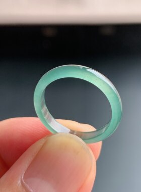 天然A货冰种晴水绿翡翠素圈戒指