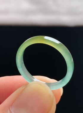 天然A货冰种黄翡翠方戒