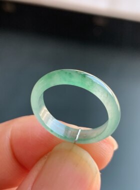 天然A货翡翠冰种飘花素圈戒指