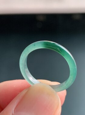 天然A货冰种晴水绿翡翠素圈戒指