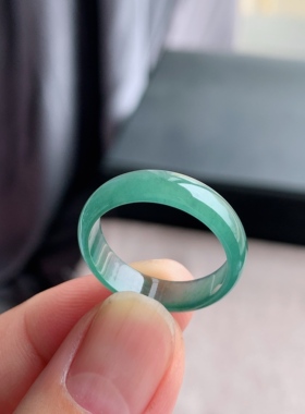 天然A货翡翠 冰种22号湖水蓝男女戒指指环素圈戒圈尾戒XID5