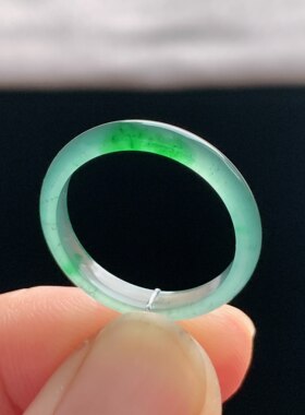 天然A货冰种阳绿翡翠戒指