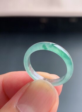 天然A货冰种翡翠飘花素圈戒指