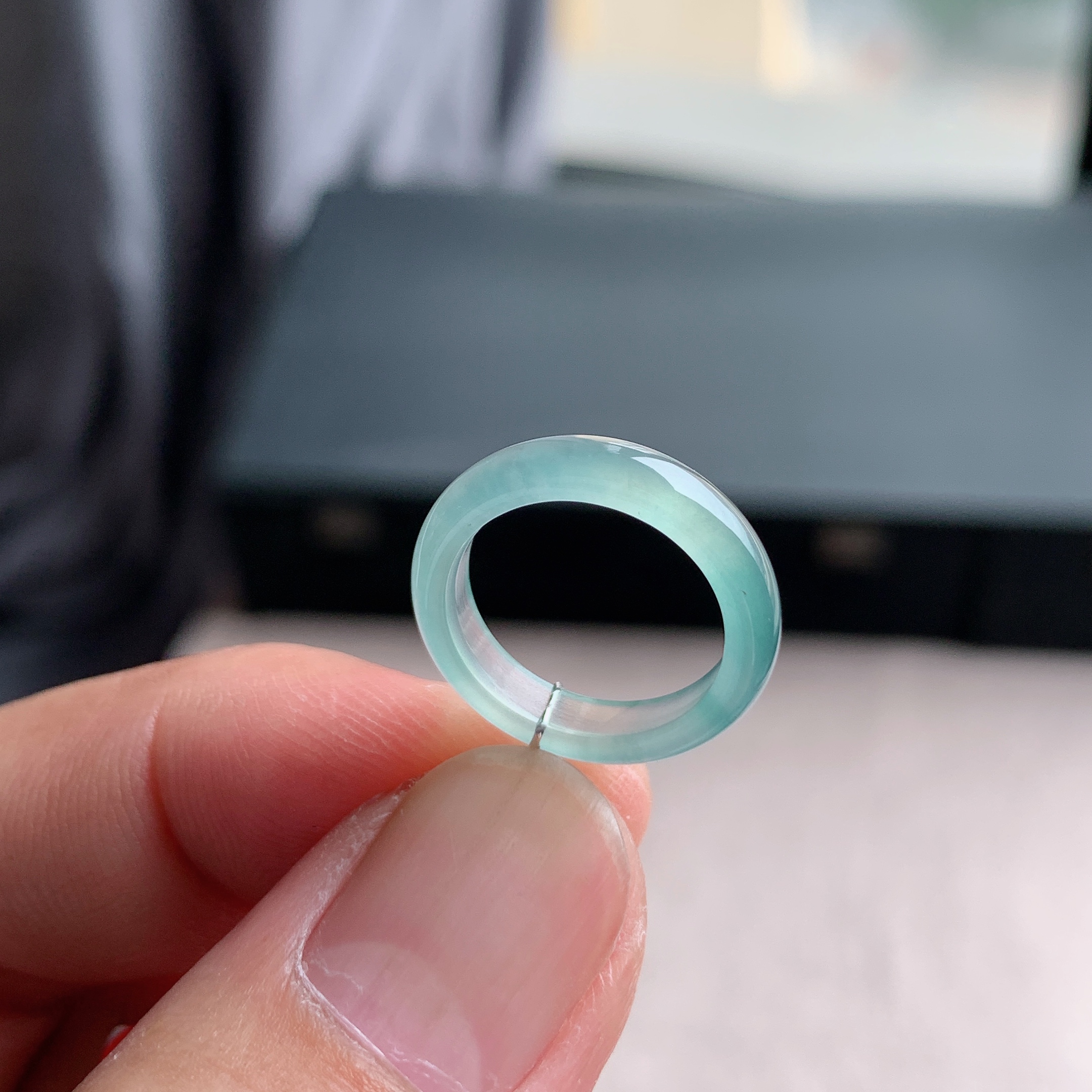 天然A货翡翠冰种5号白月光戒指