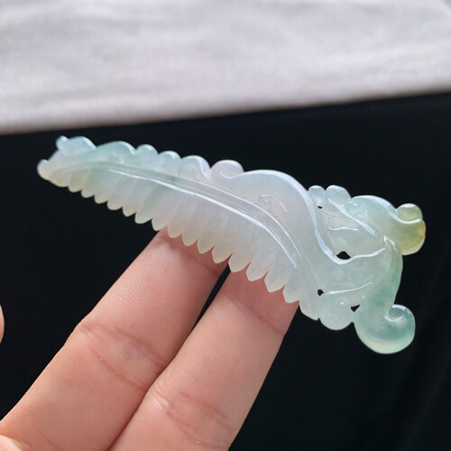 缅甸天然A货冰糯白月光翡翠梳子