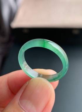 天然A货翡翠 男女23号飘绿花戒指指环素圈戒圈尾戒REC7