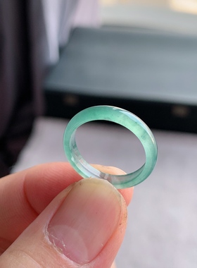 天然A货翡翠 冰种14号天空蓝男女戒指指环素圈戒圈尾戒XFE7