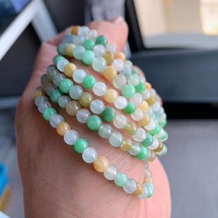 缅甸天然A货翡翠 圆珠手链手串 冰糯种三彩女式