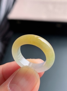 缅甸天然A货翡翠 冰糯种14号黄翡男女戒指指环素圈戒圈NHA1