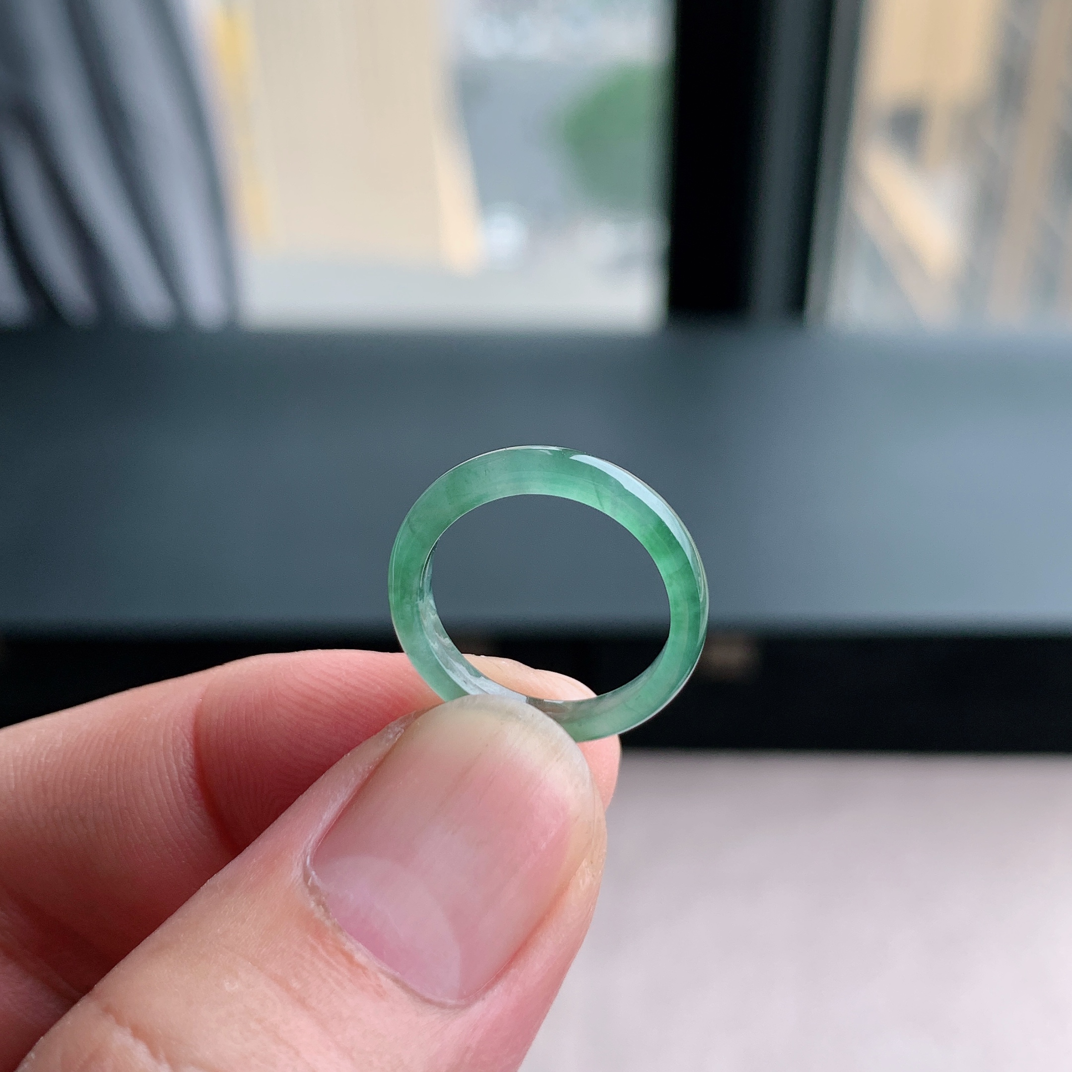 天然A货翡翠冰种9号冰飘花戒指