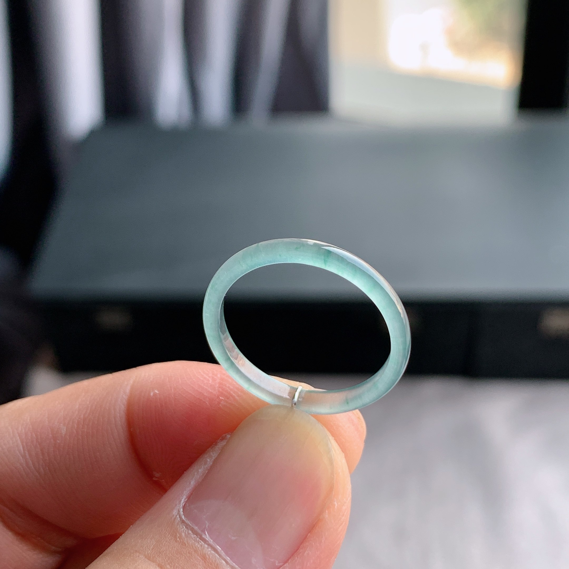 天然A货冰种翡翠白月光戒指