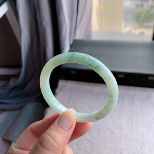 缅甸天然A货翡翠 57圈口飘绿花美人条手镯602818玉镯T1