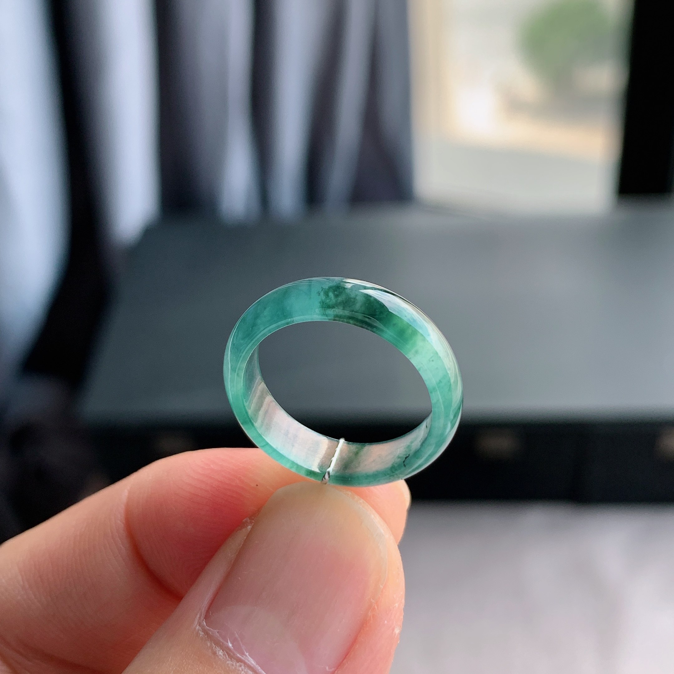 天然A货冰种冰飘花翡翠指环