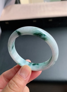 缅甸天然A货翡翠 56圈口飘花正圈手镯玉镯T12