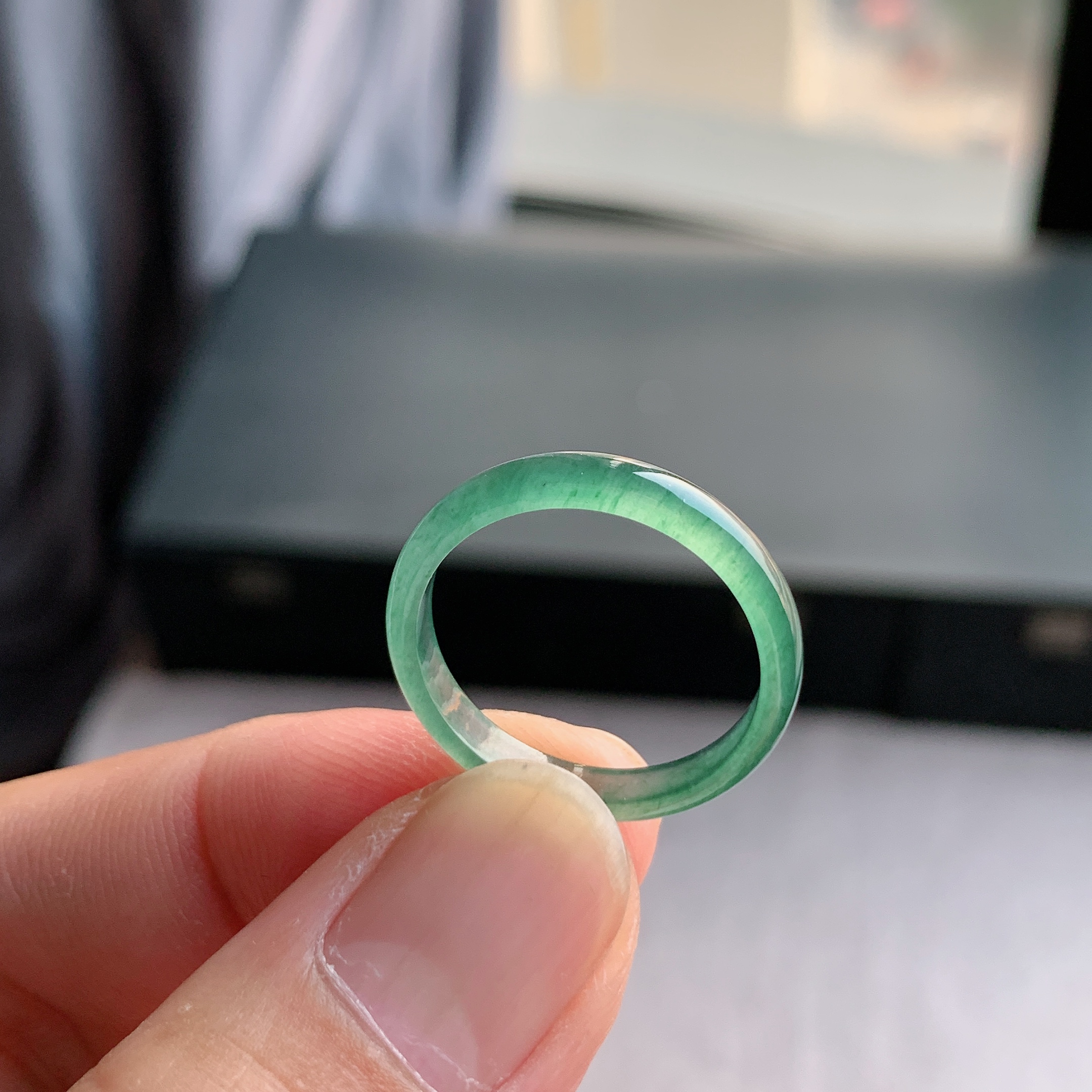 天然A货翡翠冰种20号湖水蓝戒指