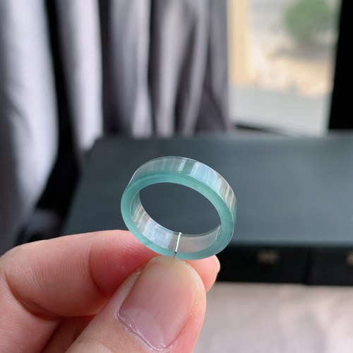 天然A货冰种天空蓝翡翠方戒