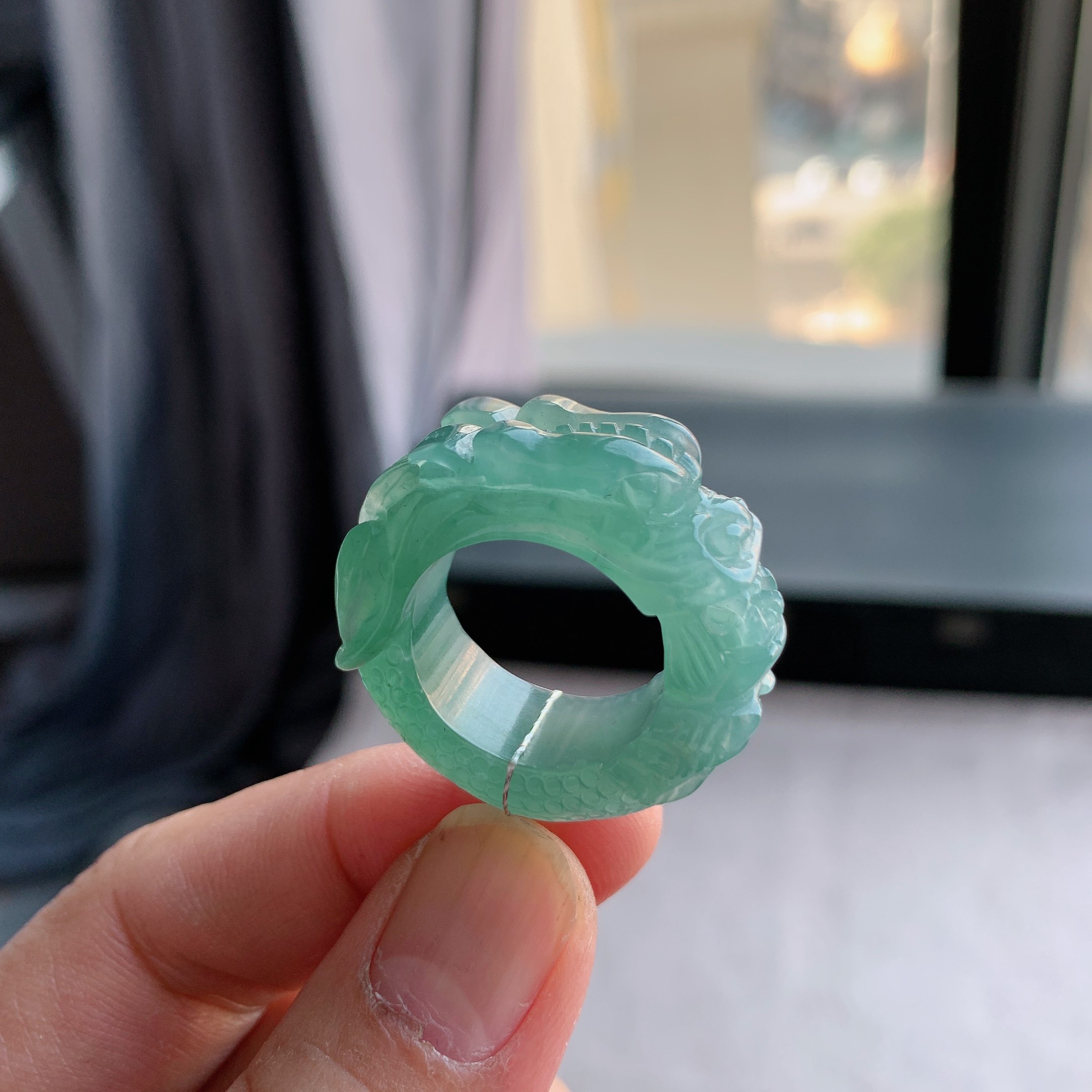 天然A货翡翠 冰种19号湖水蓝雕龙戒指指环戒圈L1002,珠宝/钻石/翡翠,戒指/指环,淘宝优惠券,粉丝福利购,淘宝优惠卷