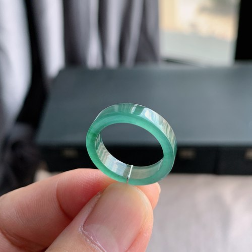 天然A货冰种晴水绿翡翠方戒