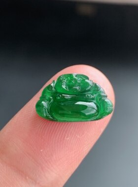 天然A货冰种满绿翡翠佛公戒面
