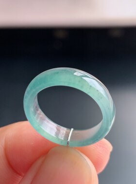 天然A货冰种天空蓝翡翠素圈戒指