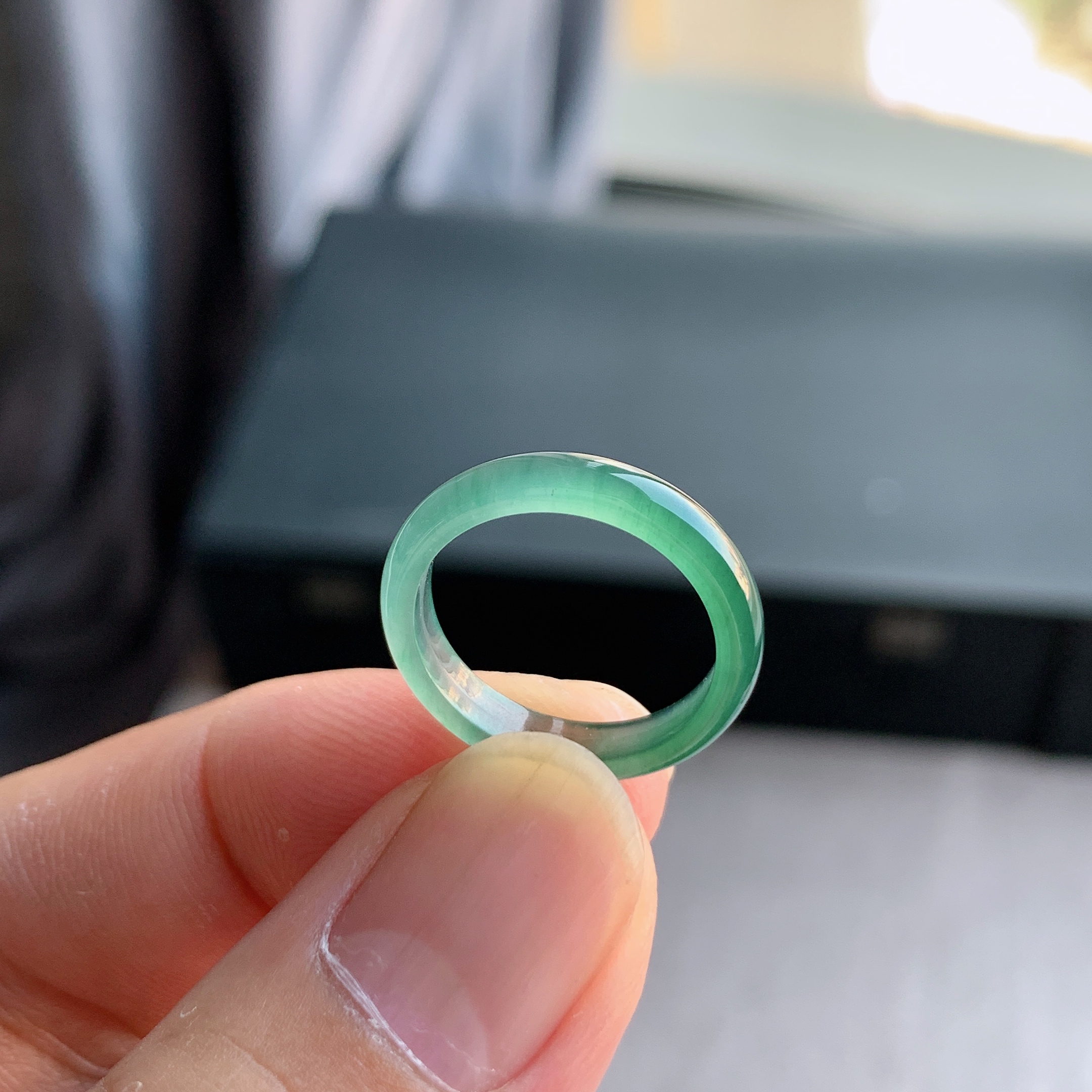 天然A货翡翠冰种11号天空蓝戒指