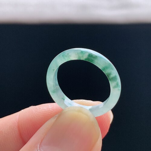 缅甸A货冰糯飘蓝花翡翠素圈戒指