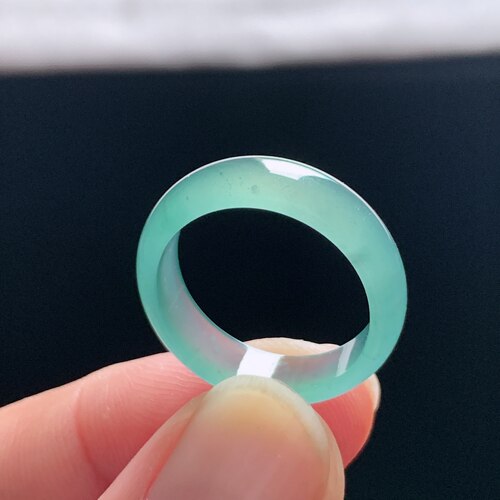 天然A货冰种翡翠葡萄肉素圈戒指