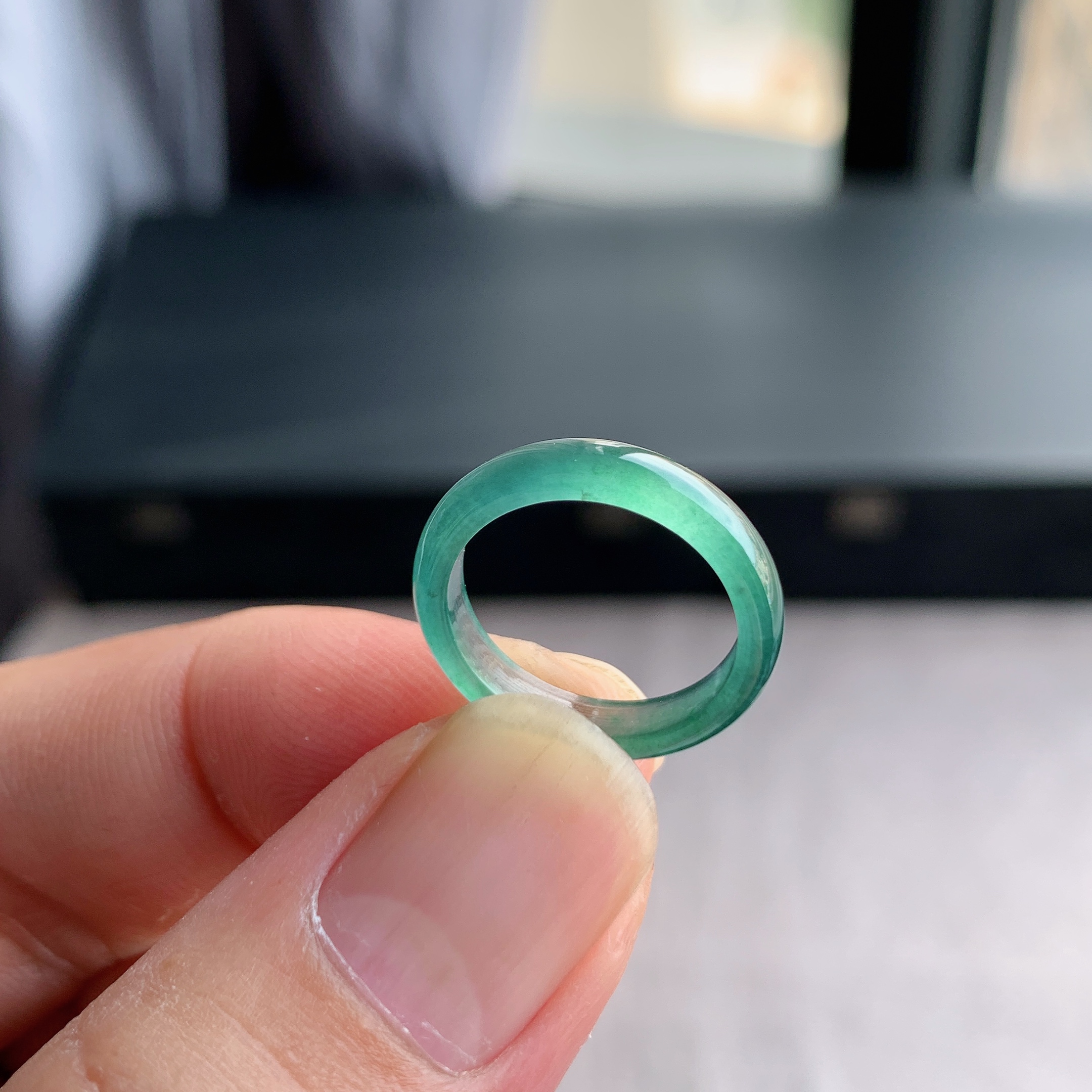 天然A货翡翠冰种9号牛仔蓝戒指