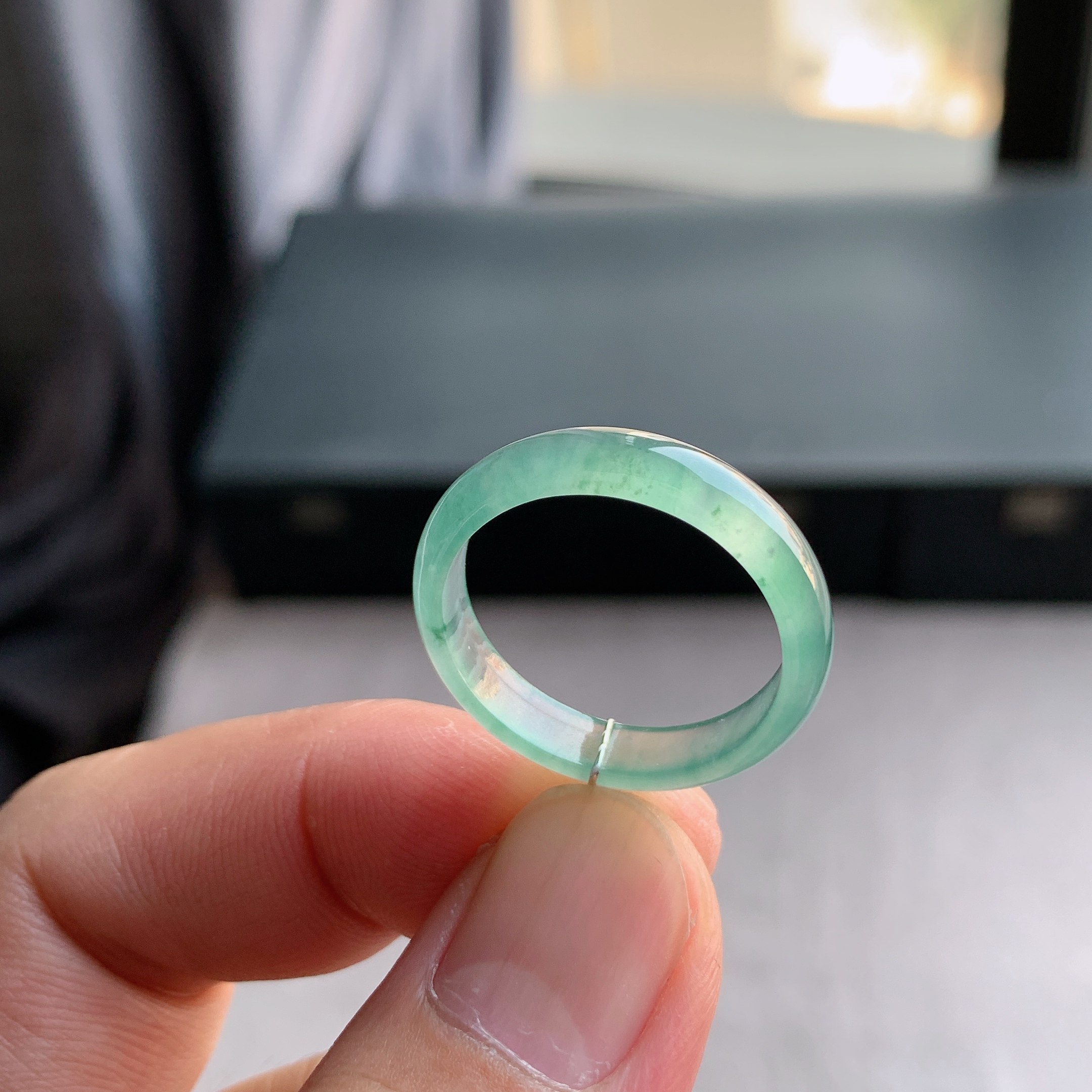 天然A货翡翠冰种23号晴水绿戒指