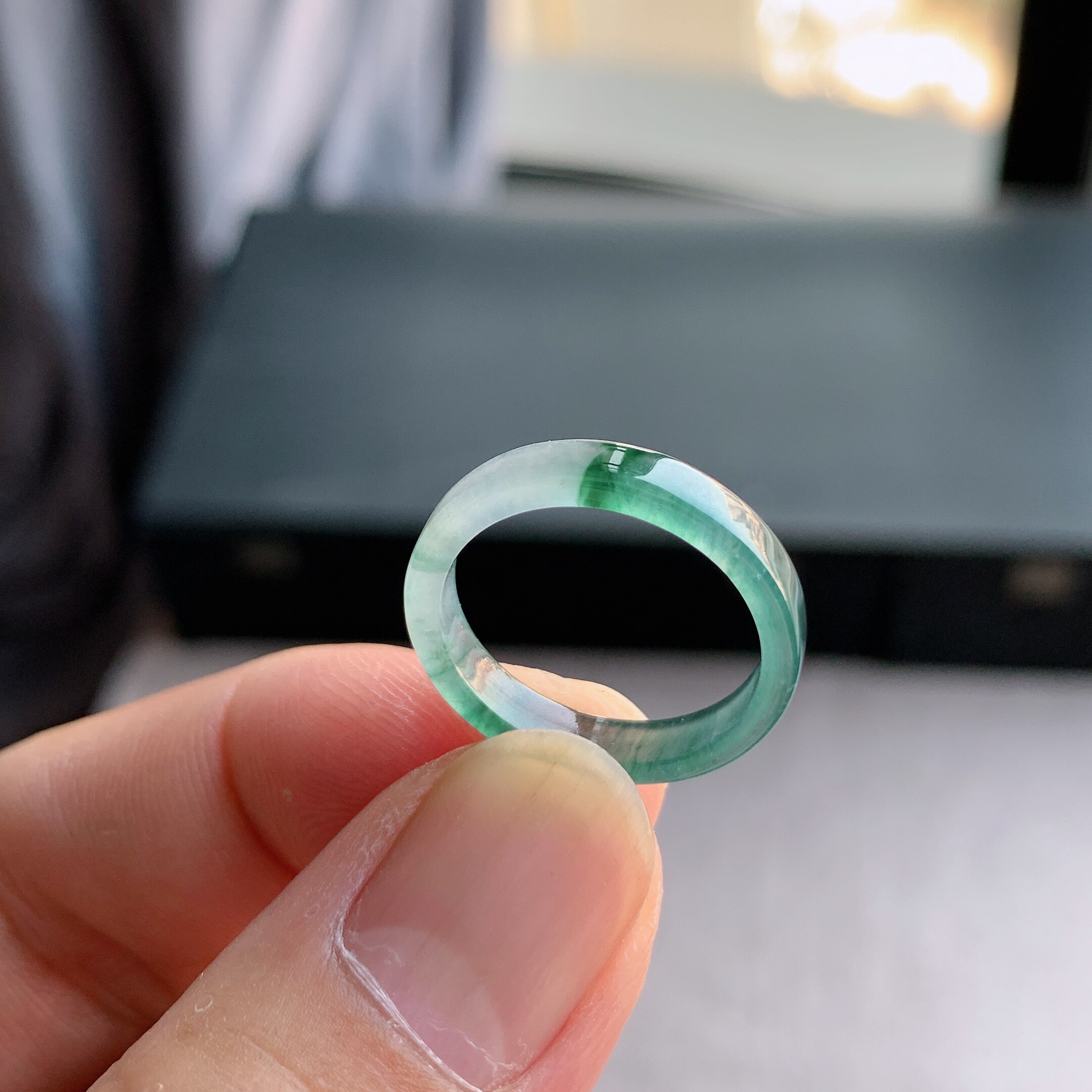 素圈冰种14号A货翡翠天然指环