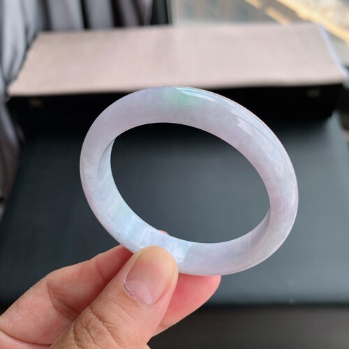 缅甸A货翡翠手镯52圈口淡紫罗兰