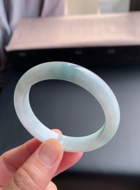 缅甸天然A货翡翠 56圈口飘蓝花正圈手镯玉镯T5