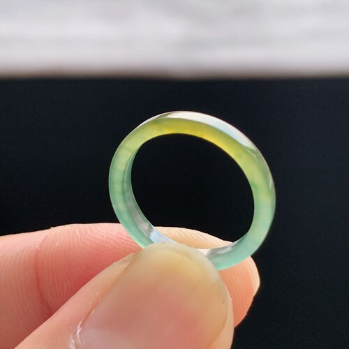 天然A货冰种黄翡翠方戒