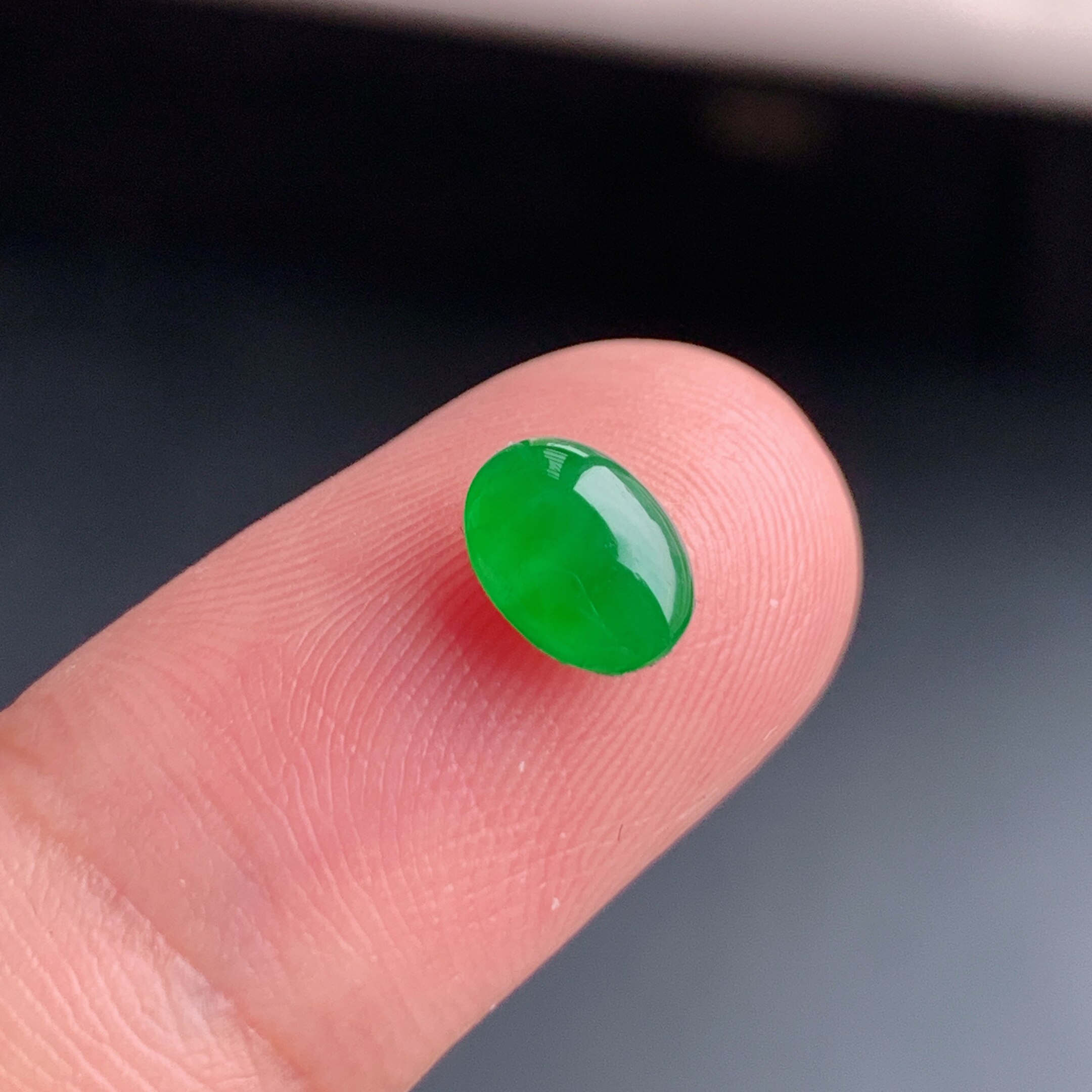 缅甸天然A货翡翠 冰糯种满绿辣阳绿蛋面戒面L9