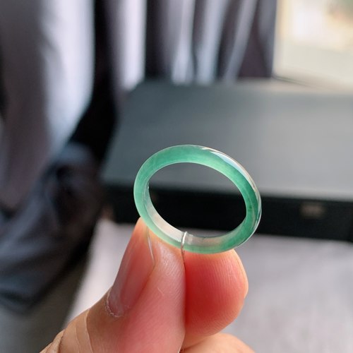 天然A货冰种牛仔蓝翡翠指环