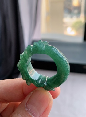 天然A货翡翠 冰种23号湖水蓝雕龙戒指指环戒圈L1004